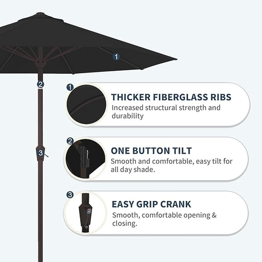 PatioKingdom 10FT Patio Umbrella with Push Button Tilt and Crank, Outdoor Market Umbrella with 8 Fiberglass Ribs, UV Protection Table Umbrella for Pool,Backyard,Garden,Deck(Black, 10FT)