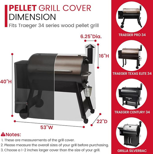 Unicook Grill Cover Compatible with Traeger Pro 34 Series, Texas Elite 34, Century 34, and Pro 780 Pellet Grills, Heavy Duty Waterproof Full-Length Outdoor BBQ Smoker Cover, All-Season Protection