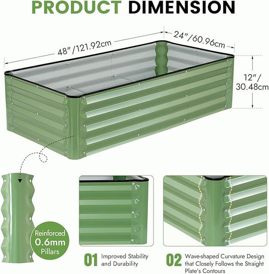 INNO STAGE Galvanized Raised Garden Bed Kits, 4x2x1ft Metal Raised Garden Beds Outdoor, Steel Raised Planter Bed with Gloves for Vegetables & Flowers Patio Ground Planter Box (Olive Green, 1PC)