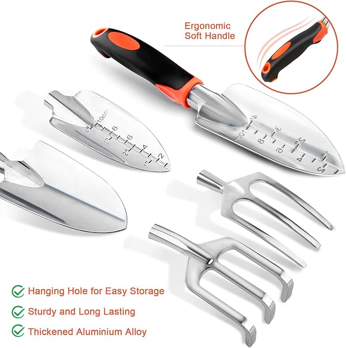 APSARAS USA Gardening Tool Set,Stainless Steel Heavy Duty Gardening Tools, Garden Tool Set with Non-Slip Rubber Grip,600D Oxford Cloth Storage Tote Bag, Perfect Garden Tools Gifts for Father