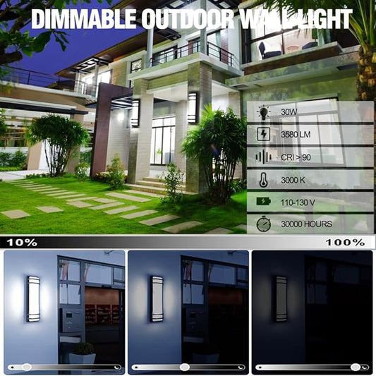 Sytmhoe 2Packs Outdoor LED Wall Lights,16in 10-100% Dimming Modern Porch & Patio Lights Wall Sconce,Black Square Exterior Wall Light Fixture,Suitable for Living Room,Garage,Bathroom(Cool White 6000K)