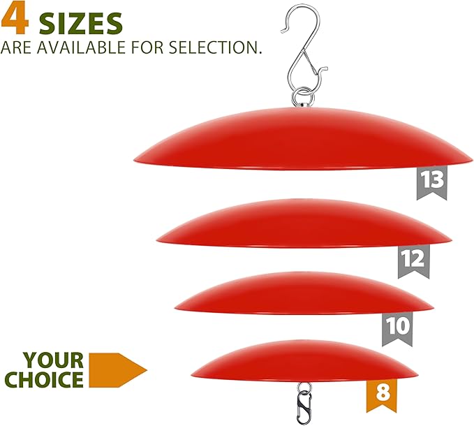 8-Inch Mini Rain Guard for Hummingbird Feeder,Bird Feeders Shade Dome Guard,Squirrel Baffle for Hanging Feeder in the Outdoors (Red), 4 Pack