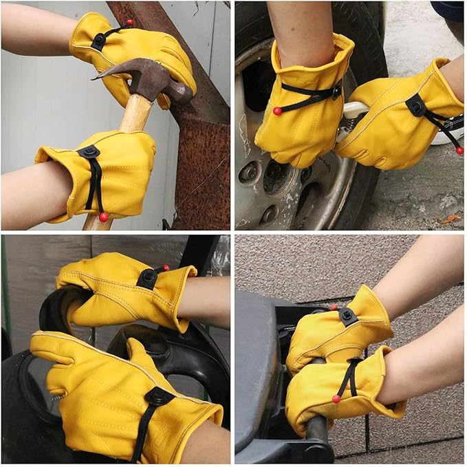 HLDD HANDLANDY 2 Pairs Leather Work Gloves for Men & Women, Reinforced Durable Palm for Welding, Farm, Gardening, Driving