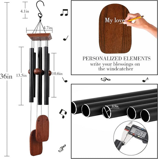 Wind Chimes for Outside Deep Tone, 36in Sympathy Wind Chimes Outdoor Clearance, Gifts for Mother's Day and Christmas, Outdoor Decor for Garden, Patio, Yard(Wood Wind Chime, Black)