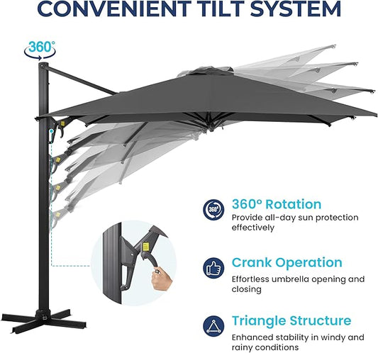 SUNVIVI OUTDOOR Patio Umbrella, Rectangular Patio Umbrella, Metal Pole Square Outdoor Umbrella with Crank and Push Button Tilt, Large Outdoor Umbrella with Polyester Canopy