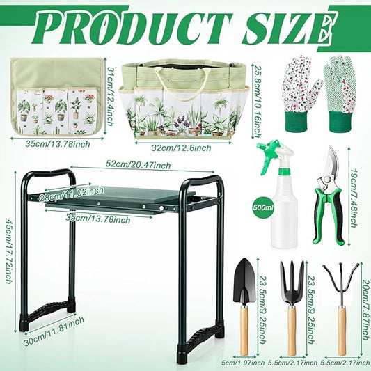 Sintuff 9 Pcs Garden Kneeler and Seat with Gardening Tools and Pouch Heavy Duty Gardening Stools for Seniors Foldable Garden Stool Gifts for Women Mom Employees Yard Outdoor Work Gift
