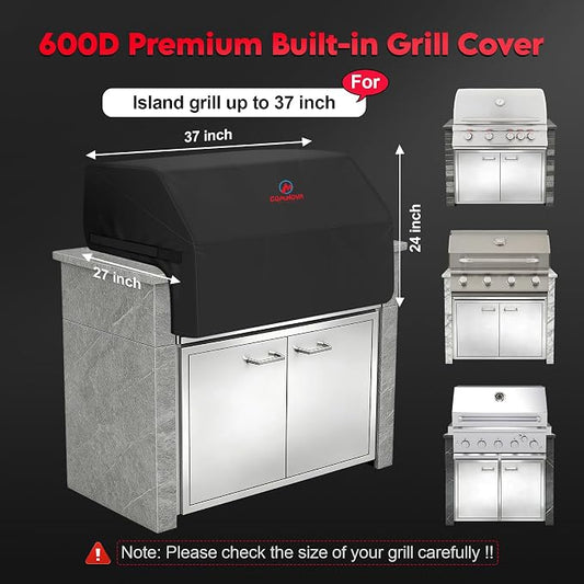 Comnova Built-in Grill Cover 37 Inch - 600D Island BBQ Grill Top Covers Heavy Duty & Waterproof, Premium Built in Barbecue Cover for Char-Broil, Napoleon, Weber, Bull and More - 37 x 27 x 24 Inch
