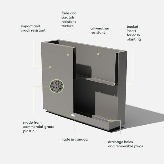 Veradek Block Series Span Plastic Planter - Tall Rectangular Planter for Indoor or Outdoor Patio/Porch | Durable All-Weather with Removable Insert Bucket | Modern Design for Plants, Flowers, Garden
