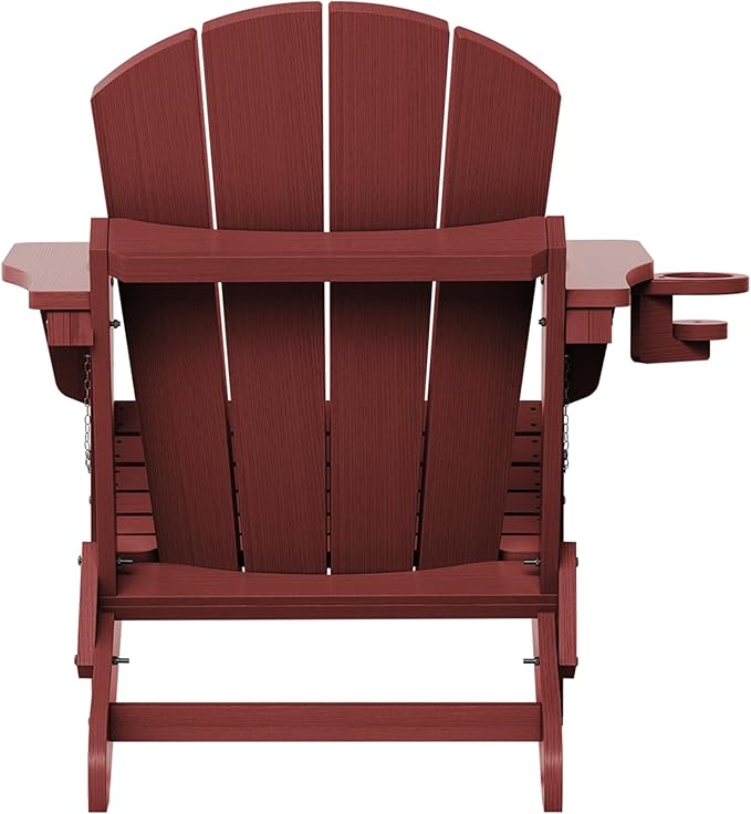 SERWALL Folding Adirondack Chair Set of 6 Weather Resistant Lawn Chairs with Cup Holder for Patio - Red