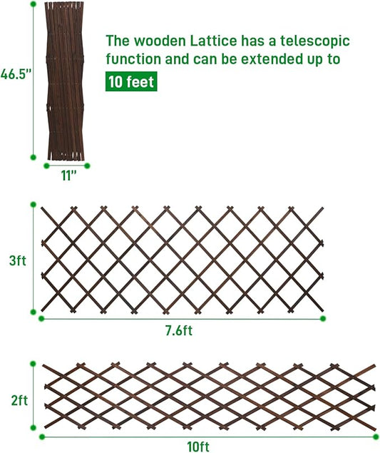 1Pack 47.2Inch Wooden Lattice Wall-Expandable Plant Garden Trellis for Climbing Plants Outdoor