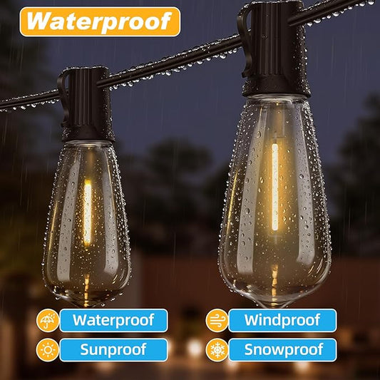 100 FT Commercial Grade Outdoor String Lights with 52 Shatterproof Waterproof LED Edison Bulbs Hanging Lights for Wedding Party Cafe