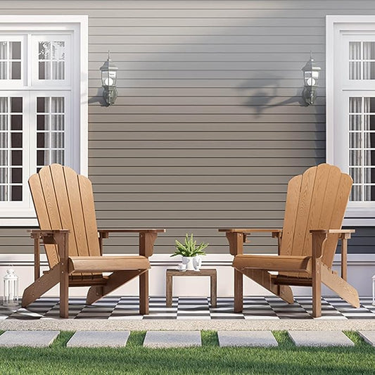 hOmeHua Adirondack Chair Weather Resistant, Hard Plastic Adirondack Chair with Cup Holder, Comfortable Easy to Assemble and Maintain,Outdoor Chair for Patio, Backyard Deck, Fire Pit - Wood Color