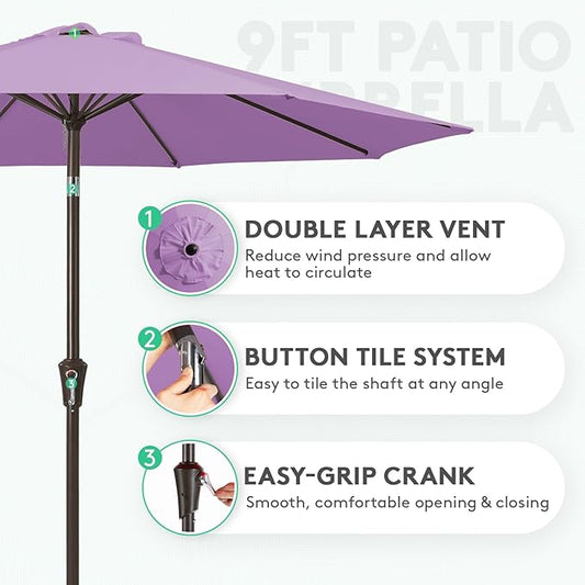 JEAREY 9FT Outdoor Patio Umbrella Outdoor Table Umbrella with Push Button Tilt and Crank, Market Umbrella 8 Sturdy Ribs UV Protection Waterproof for Garden, Deck, Backyard, Pool (Taro Purple)