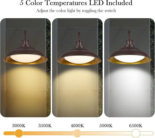 LED Outdoor Barn Lights, 12'' Farmhouse Exterior Wall Light Fixtures Wall Mount, Bronze Porch Lights Outside with Adjustable Color Temperature, Outdoor & Indoor, Oil Rubbed Bronze, 2 Pack