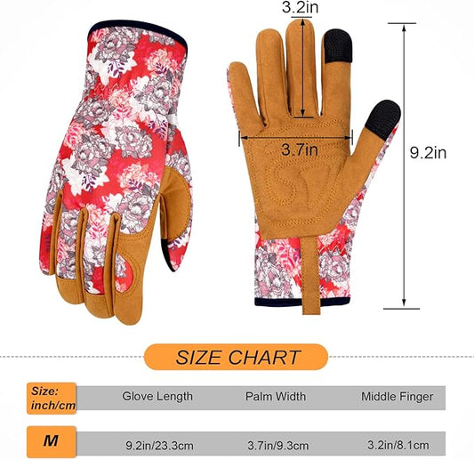 Leather Gardening Gloves for Women Thorn Proof Garden Gloves Touch Screen Working Gloves Gifts,M