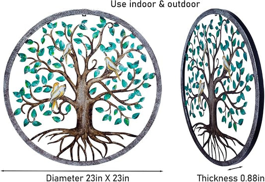 CHINDEUISYUT 23 Inches Tree of Life Wall Art Metal, Large Metal Tree of Life Wall Decor Wall Hanging for Living Room Bedroom Garden Outdoor Porch Patio Office Home Wall Decor, 23in x 23in x 0.88 in