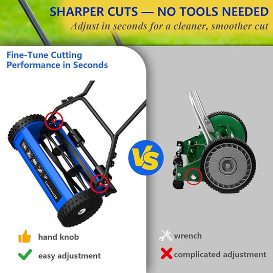 18-Inch Reel Lawn Mower with Grass Catcher and Tool-Free Blade Adjustment, 5-Blade Manual Push Lawn Mower, 5-Position Height Adjustable