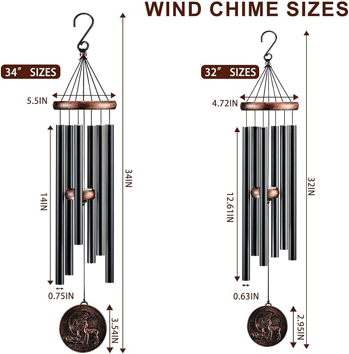 Wind Chimes for Outside, Vintage Deer Deep Tone Wind Chime Outdoor Clearance, Patio Porch Balcony Decoration, Garden Hanging Decor for Women Mom Grandma (32" Deer)