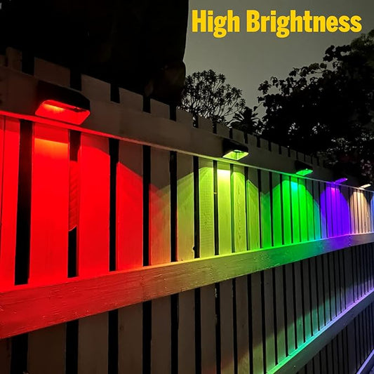 Brighter Solar Fence Lights,Solar Lights Outdoor Waterproof,Warm White and RGB 8 Colors,Dusk to Dawn Deck Light, Outdoor Lighting for Backyard/Railing/Wall/Step/Patio(12 Pack,Black)