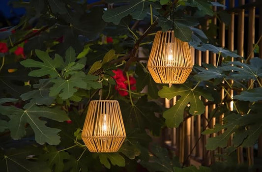 YAKii 2 Pack Solar Lantern Hanging Waterproof Outdoor Handmade Solar Lamp with Plastic Rattan Design Bohemian Style Decoration for Garden Yard Patio Porch Trees Lawn Pathway Decor