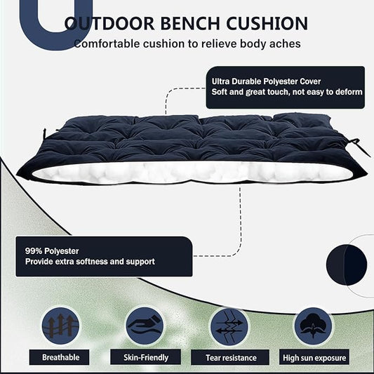 2/3 Seater Swing Replacement Cushion, Waterproof Porch Swing Cushions with Backrest, Thickened Bench Cushions for Outdoor Furniture, for Outdoor Patio Swing (Navy Blue, 71 * 40in)