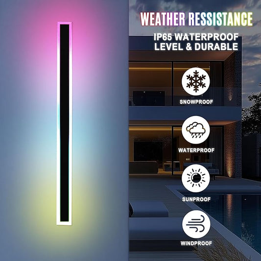2PCS 47" RGBW LED Long Wall Light Outdoor, Black Led Wall Sconces, IP66 Waterproof Lighting, Exterior Light Fixtures Wall-Mount, APP Control for Outdoor/Indoor Party Gathering