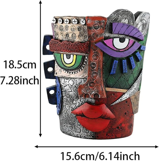 Picasso-Inspired Abstract Face Flower Pot | Unique Head Planter with Drainage Hole | Vibrant Colors & Quirky Art Decor (Abstract Human face)