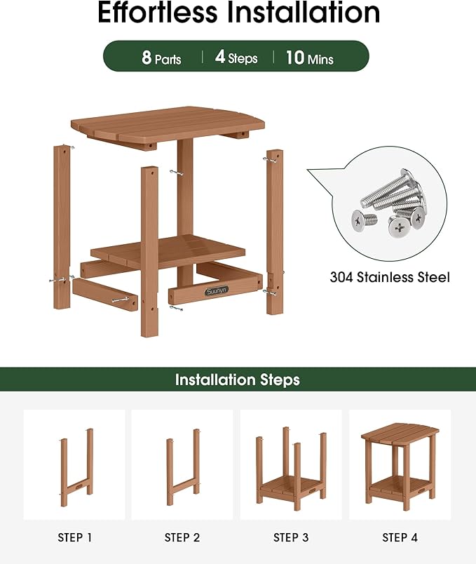 Outdoor Side Table – 2-Tier HDPE Adirondack Side Table, Sturdy Small Outdoor Tables, Weather-Resistant & Easy Assembly Patio End Tables for Garden, Balcony, Porch & Poolside (Teak)