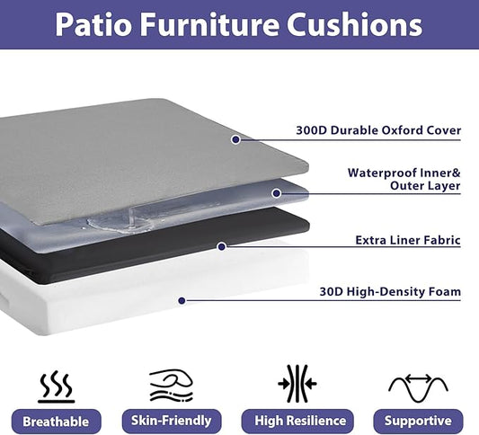 Outdoor Chair Cushions Set of 4 -Waterproof Outdoor Seat Cushions for Patio Furniture, Patio Chair Cushion with Handle and Ties, Square Out Door Chair Pads,17" x 16" x 2", Grey