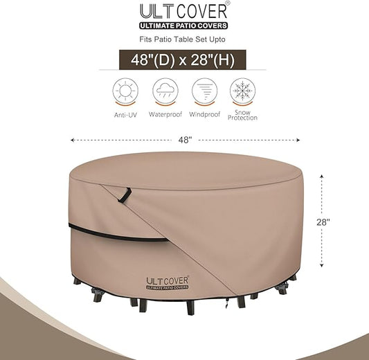 ULTCOVER 48 inch Round Patio Table Cover for Waterproof Outdoor Furniture Set Cover