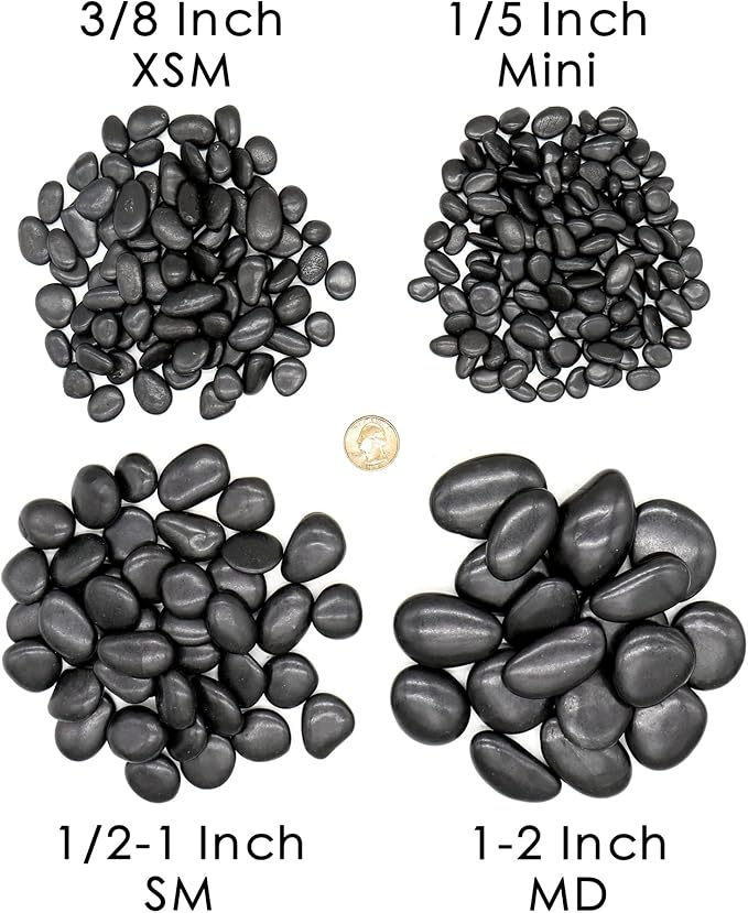 Black Rocks - Polished MD (1 to 2 Inch), 10 lbs Decorative for Gardens, Landscaping, Succulents & Pots