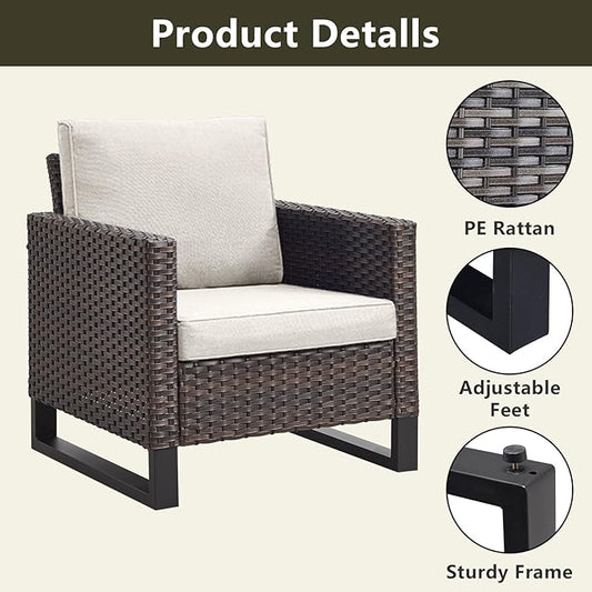 Rilyson Wicker Outdoor Patio Chairs Set of 2-2 Piece Rattan Chairs with Waterproof Wicker,Comfortable Cushions and Sturdy Metal Frame for Outside Porch Deck Backyard(Brown/Beige)