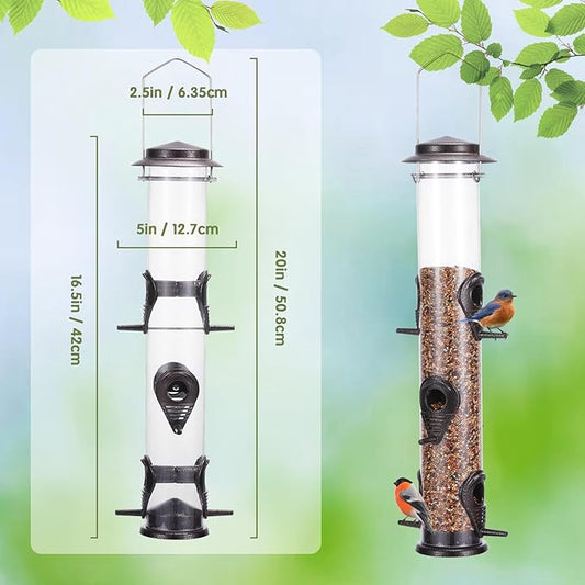 MIXXIDEA 1PK Metal Wild Bird Feeder,Squirrel Proof Bird Feeders for Outside,Hanging 6 Port Tube Bird Feeder Transparent Finch Bird Feeder for Attracting Birds in Your Lawn, Garden, Balcony – Coffee