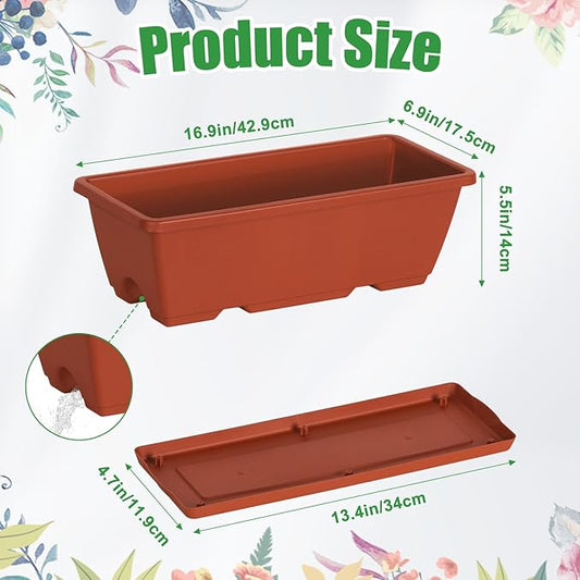 ETELI Railing Planter Box 6 Pack Balcony Planters Railing Hanging with Metal Brackets Window Boxes Deck Rail Planter for Outdoor Indoor Porch Garden Patio, Red & Black