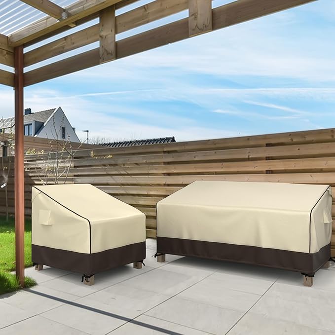 MR. COVER Outdoor Couch Cover Waterproof, Patio Furniture Covers for 3-Seater Couch, Fits up to 88" W x 40" D x 35" H, Moisture-Proof & UV-Protection, Brown & Khaki