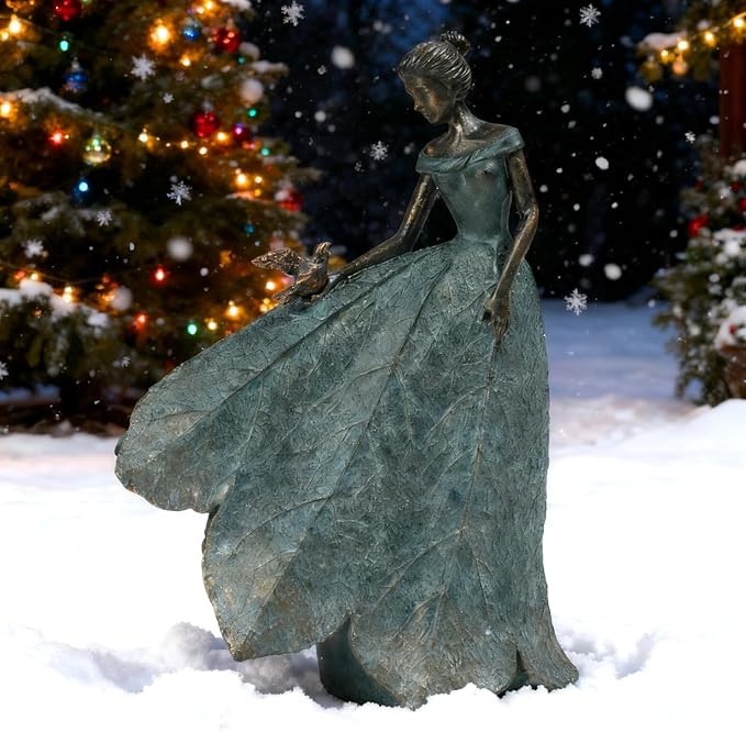 Guichifun Fairy Statue Collection Home Decoration - Leaf Angel Girls Resin Home Decor for Outside or Inside Rustic Garden Outdoor Yard Decorations Figurines Gift 14.25 x 9 x 20.25 Inch