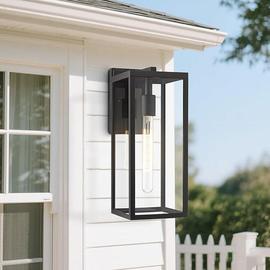 Bestshared Outdoor Wall Sconce Lights,Exterior Wall Lighting Fixtures with Clear Glass, Anti-Rust Modern Black Outside Lantern Lamp for House Front Porch Doorway Patio (Black, 15"-1 Pack)