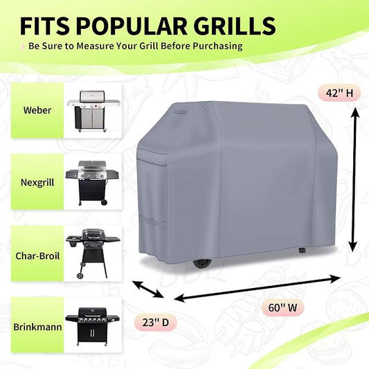 NEXCOVER Barbecue Gas Grill Cover - 60 Inch Waterproof BBQ Cover, Heavy Duty Grill Cover, Fade & Weather Resistant, Fits Weber, Brinkmann, Char Broil, Holland