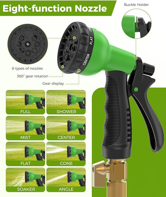 75ft Garden Hose, Non-Expandable Water Hose with 8 Function Spray Nozzle, Lightweight, Knik-Free, Burst-Resistant, Durable & Flexible 3/4" Garden Hose for Lawn, House Cleaning, Car Washing