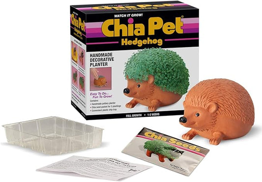 Chia Pet Hedgehog with Seed Pack, Decorative Pottery Planter, Easy to Do and Fun to Grow, Novelty Gift, Perfect for Any Occasion, Terra Cotta