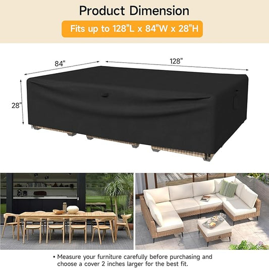 ONBRILL Patio Furniture Set Covers, 128 × 84 × 28 inch Outdoor Furniture Set Covers Waterproof, 600D Heavy Duty Oxford Patio Table Cover with Windproof Buckles for Patio Table and Chair Set, Black