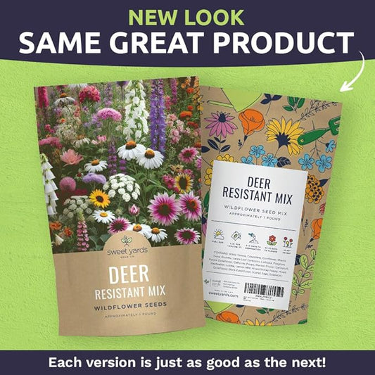 Deer Resistant Wildflower Seed Mixture - Bulk 1 Pound Bag - Over 240,000 Deer Tolerant Seeds - Open Pollinated and Non GMO
