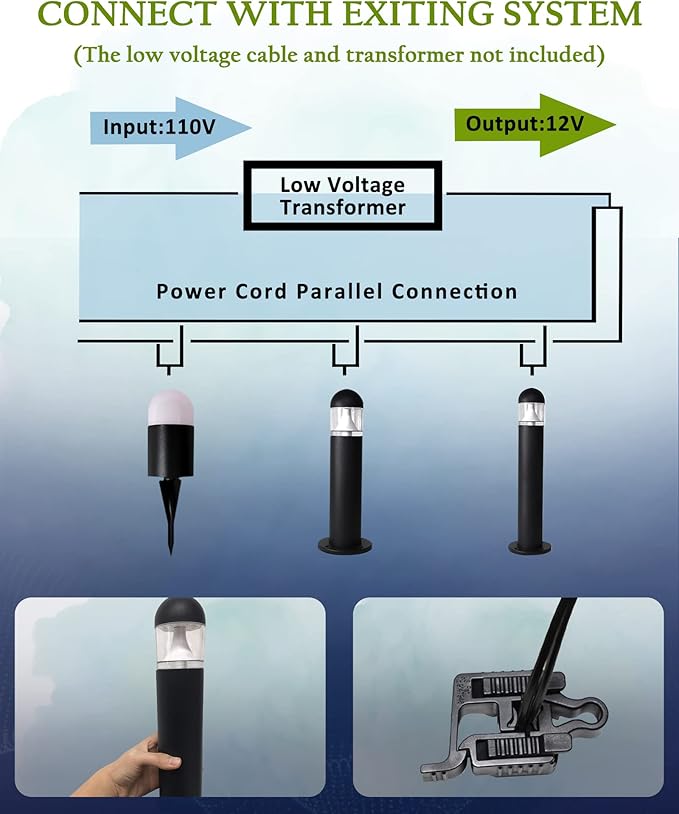 8 Pack Low Voltage Landscape Pathway Lights Wired, Outdoor Modern 12V LED Bollard Lights for Driveway Garden Walkway Yard Lawn (Included Connectors), 2700K Warm White Waterproof, Black