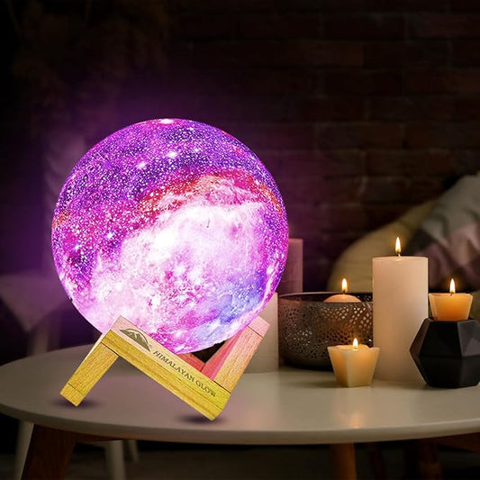 Himalayan Glow Galaxy Lamp, 5.9 inch Moon Night Lamp with 16 Colors with Classic Wood Stand & Remote/Touch Control Moon Night Light and USB Rechargeable