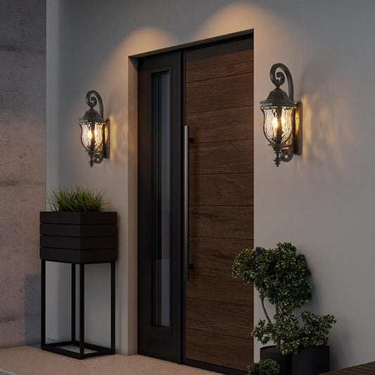 Black Brush Red Exterior Wall Sconces, 28" H Large Outdoor Wall Light Fixtures with Water Glass, Waterproof Outdoor Lights Wall Mount with Decorative Patterns for Porch, Front Door