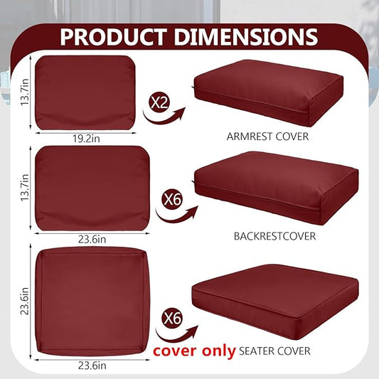 14 Piece Outdoor Patio Waterproof Cushion Covers, Fits 6-Seat Wicker Rattan Sectional Couch Chair Furniture Cover Replacement Set - Fade-Resistant Patio Cushion Covers with Zipper