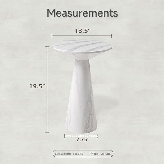 COZAYH Modern Pedestal End Table Round Wood Martini Table, Plant Stand Drink Table for Small Spaces, White Marble Colour