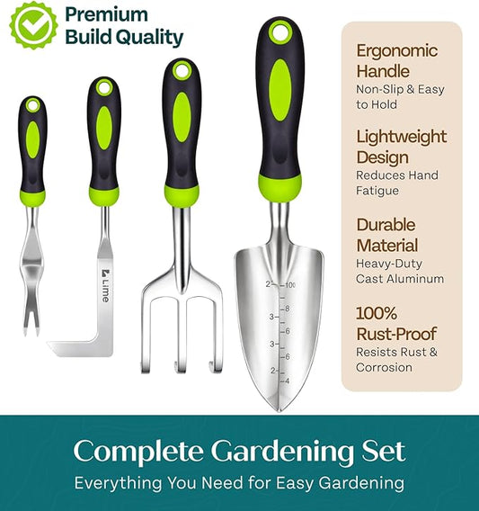 Heavy Duty Garden Tools Floral Set - Rust Proof, Non-Slip, Durable Gardening Supplies - Ergonomic Hand Tools - Ideal Gardening Gifts for Women, Men Mom, Dad