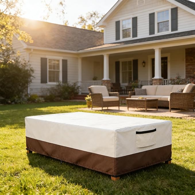 Waterproof Patio Coffee Table Cover, Rectangular Outdoor Small Side Table Cover - Fits up to 42L x 26W x 16H inches, Beige