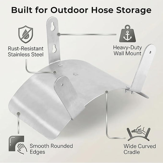 Gardzen 304 Stainless Steel Garden Hose Holder, Heavy Duty Wall Mounted Hanger, Rust-Resistant Outdoor Storage Rack for Backyard, Fence, Garage & Shed